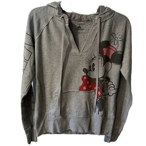 Disney Parks Sweatshirt Womens Sz L Minnie Mouse Hooded grey Pullover Hoodie